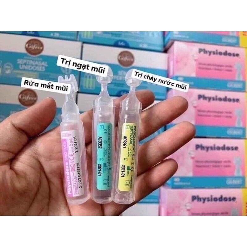 Nước muối sinh lý Hồng, Vàng, Xanh (hộp 20/40 tép) - Pháp