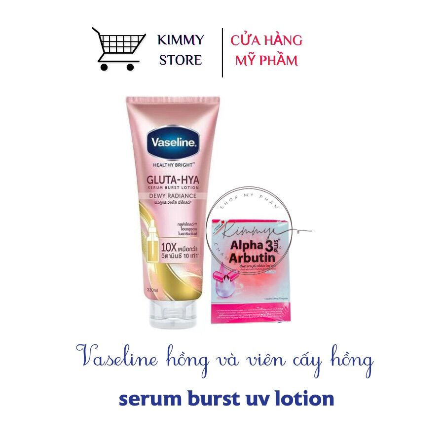 Combo VASELINE GLUTA HYA 10X ngày đêm + viên alpha arbutin 3Plus