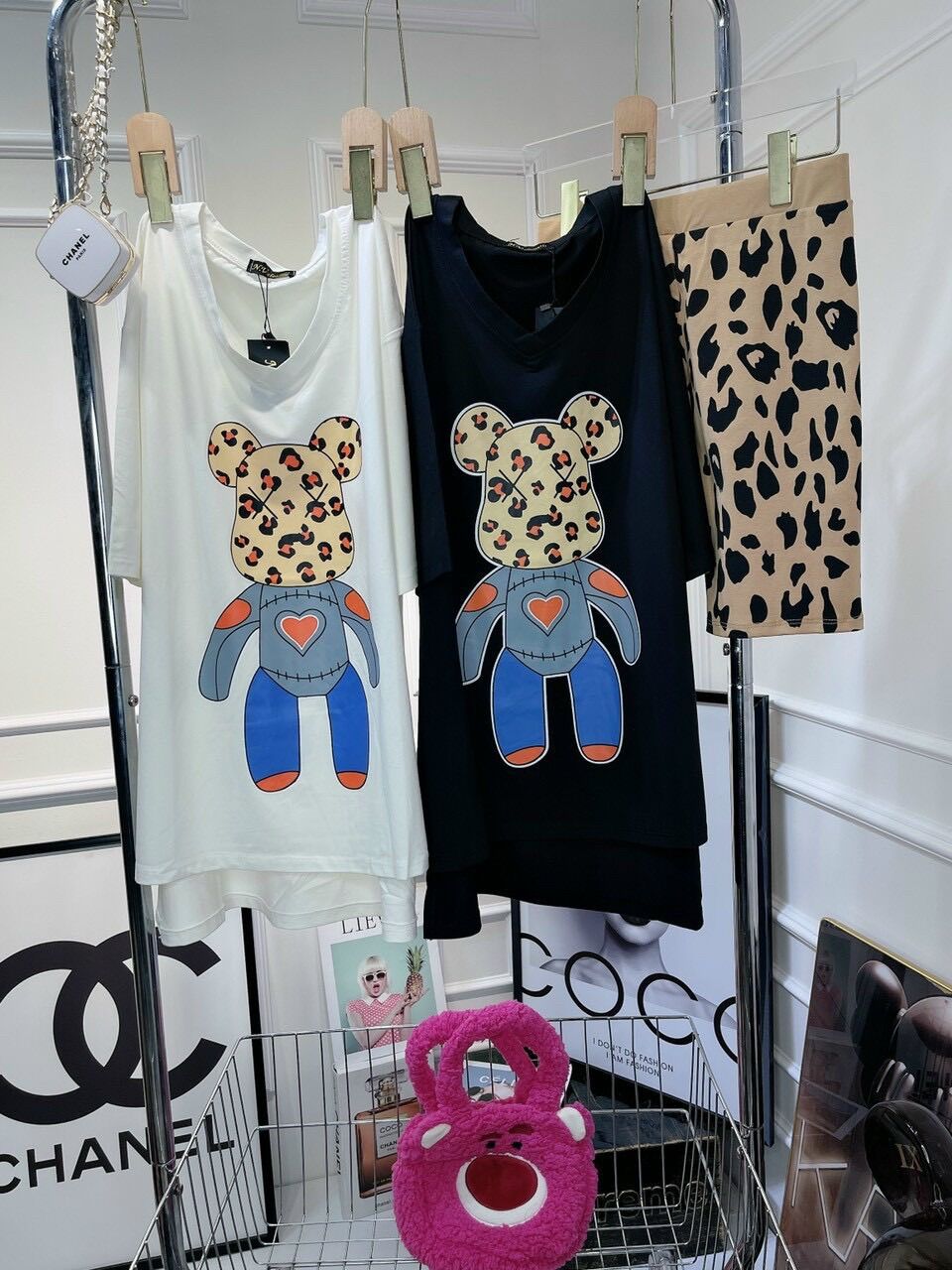 Set ngố cổ tim xẻ tà gấu beo giá tổng H1