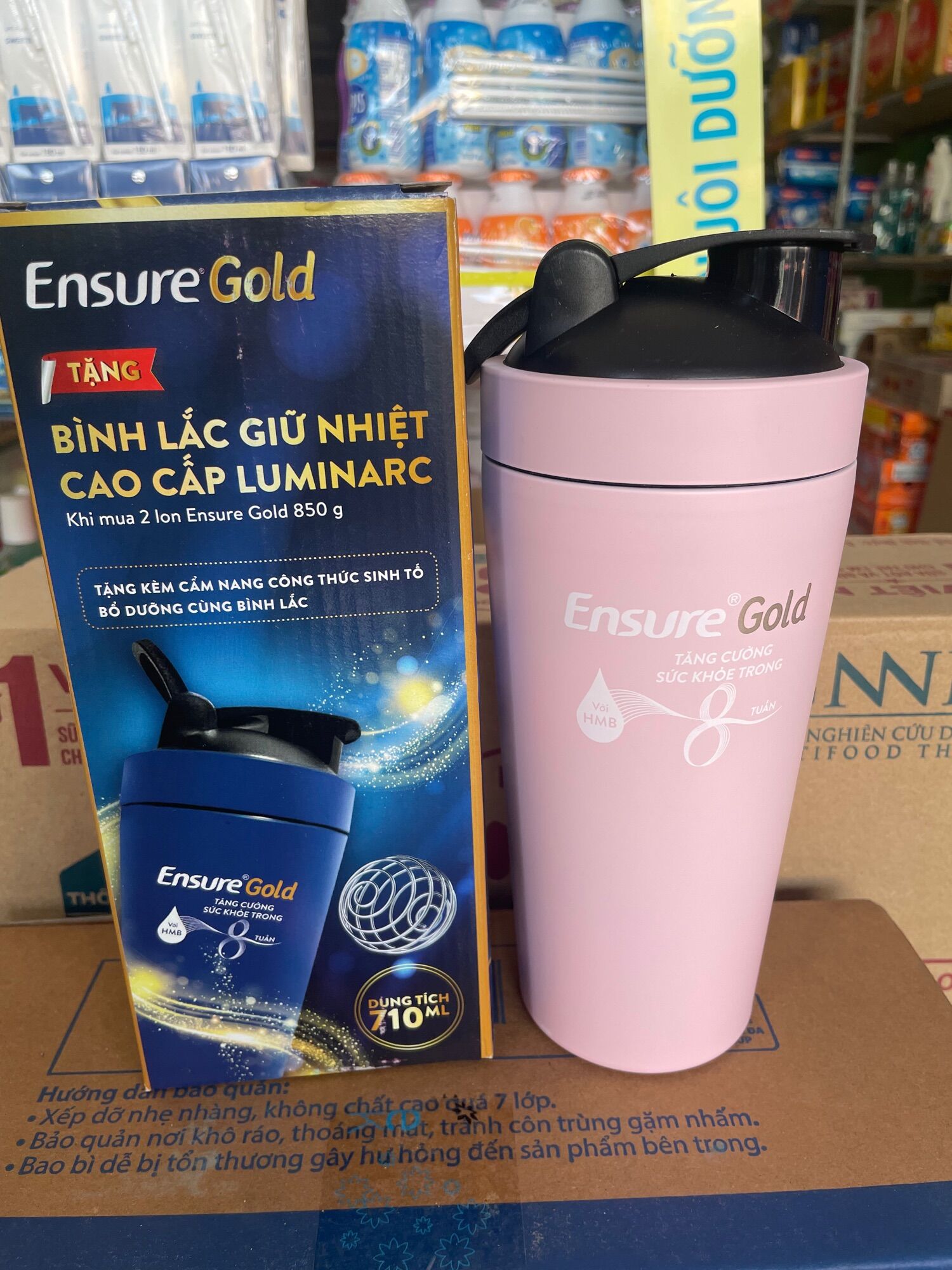 Bình lắc giữ nhiệt hkm ensure ( màu hồng)