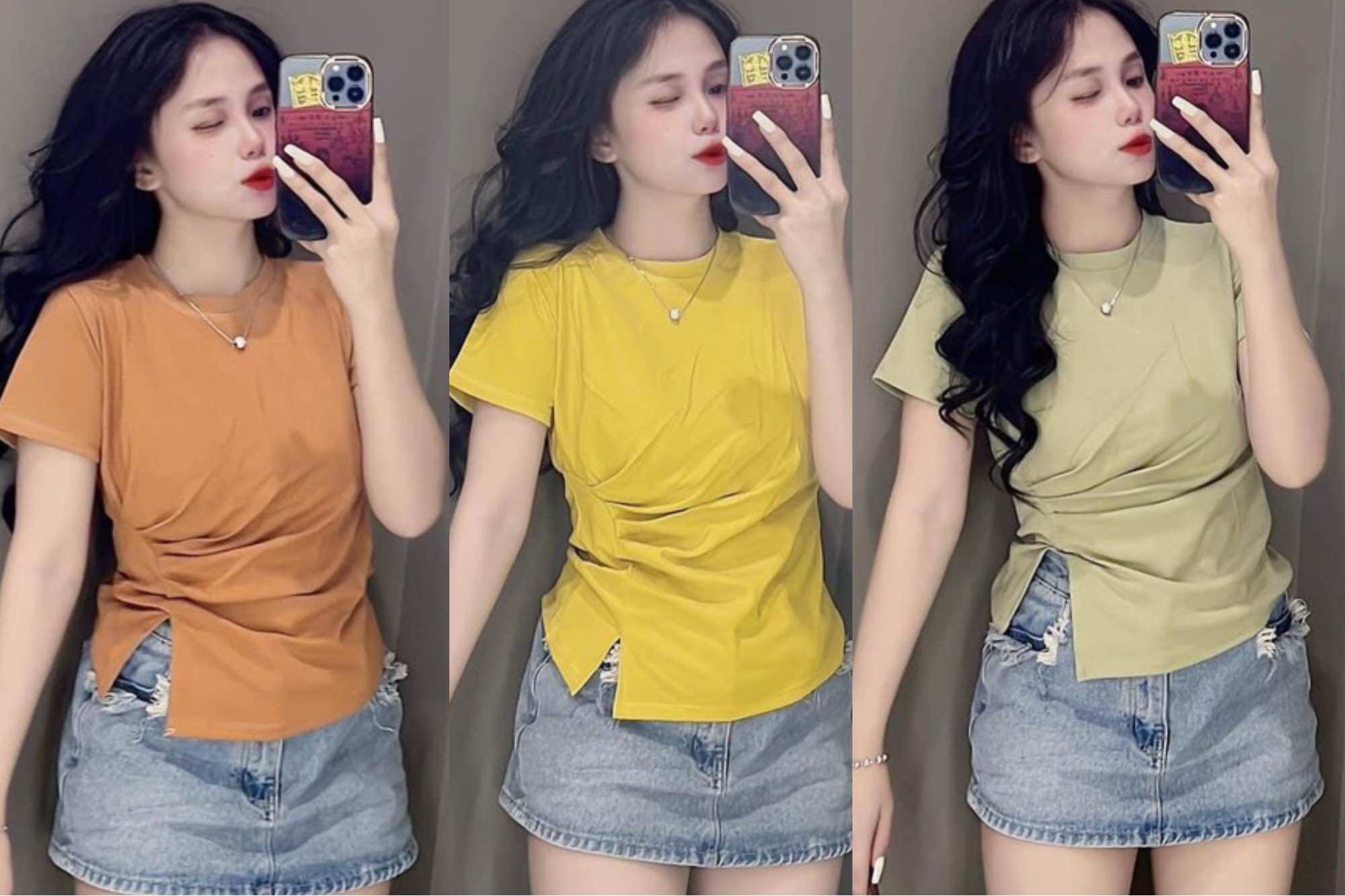 Áo thun dáng ôm nữ tay ngắn nhún eo ( mã 787 )