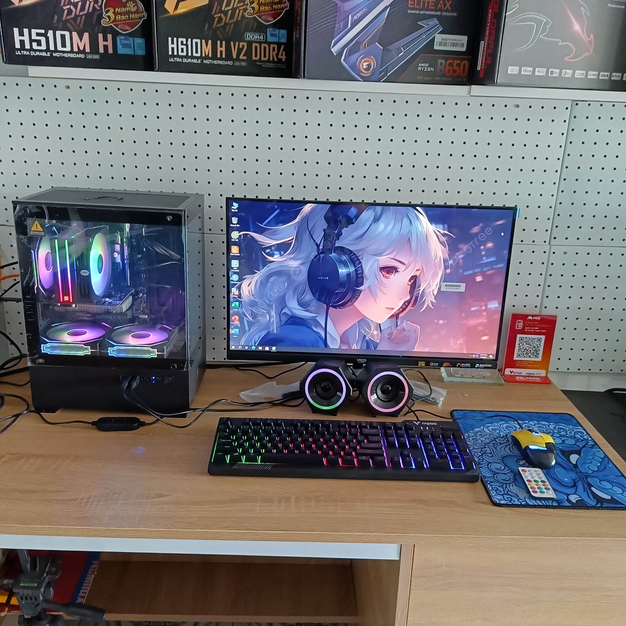 Bộ PC Gaming...Core i3 10105F + GTX 1650 4GB DR6 /Ram 16GB DR4 3200/SSD M2 256G/Màn hình 24in FHD ip