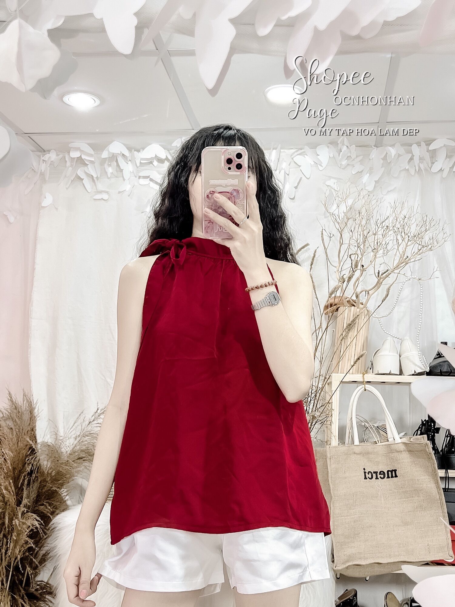 set áo yếm lụa cột nơ rời phối quần short tafta