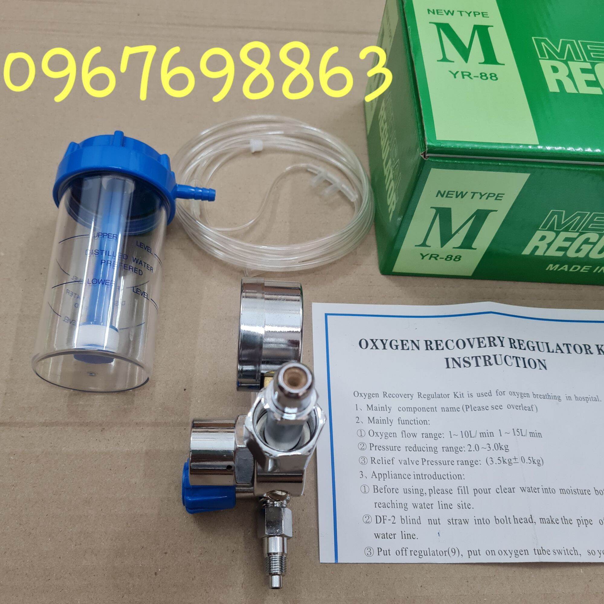Đồng Hồ Oxy Trọn Bộ 3 Món: Đồng Hồ+Bình Tạo Ẩm+Dây Thở