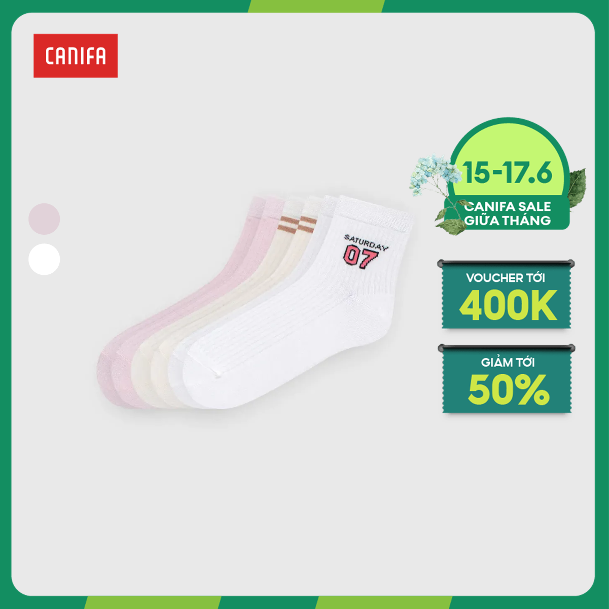 [15-17.6 VOUCHER GIẢM TỚI 400K] Combo 3 đôi tất bé gái CANIFA cao cổ 1AX23A004