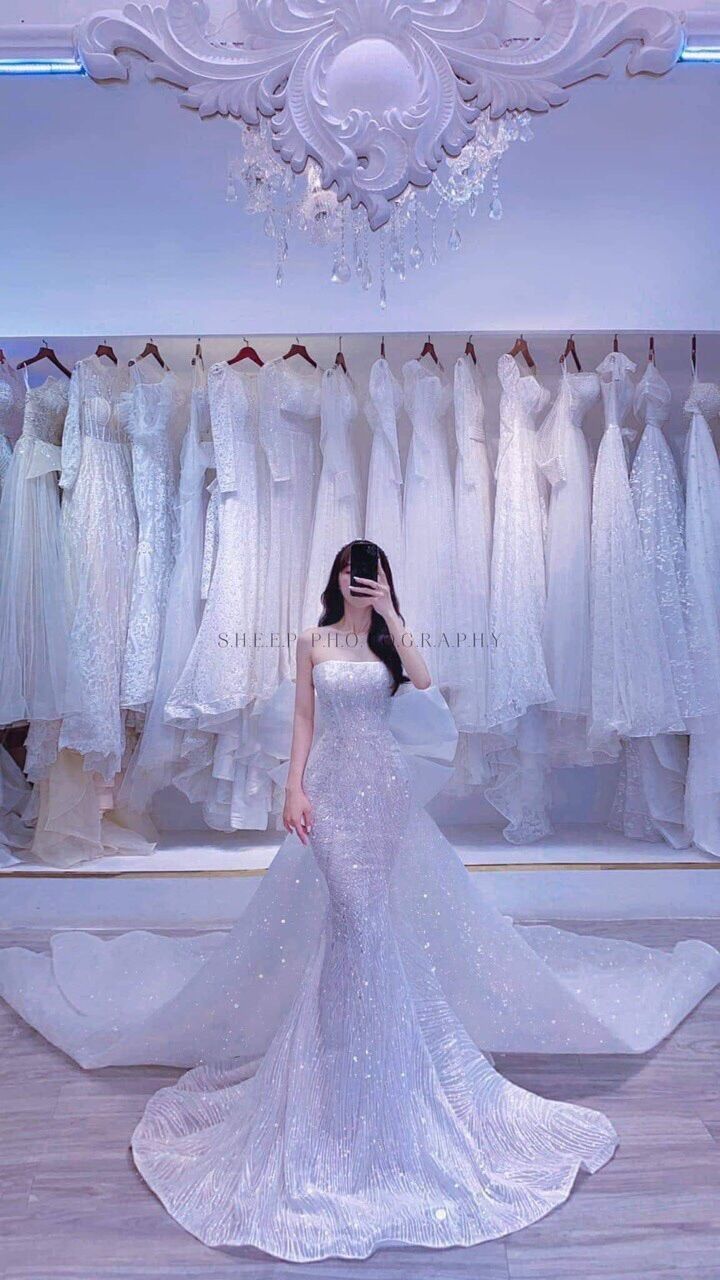 Đuôi và nơ rời cài váy cưới lấp lánh