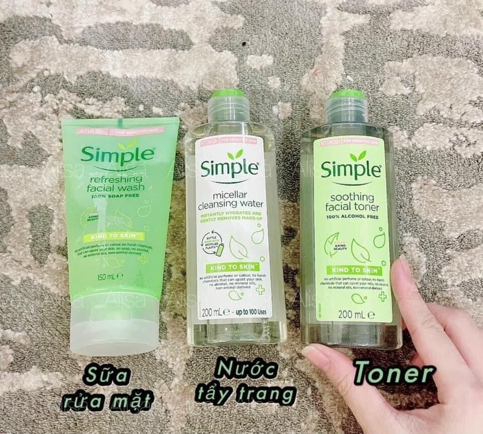 Combo làm sạch simple tẩy trang + sữa rửa mặt + nước hoa hồng