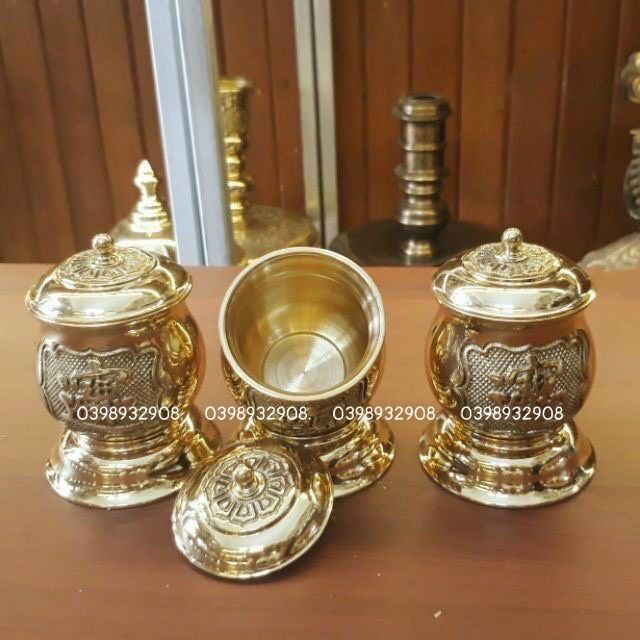Ché đồng cao 10 cm x 8 cm x nặng 1.3 kg chất liệu bằng đồng nguyên bộ 3 ché