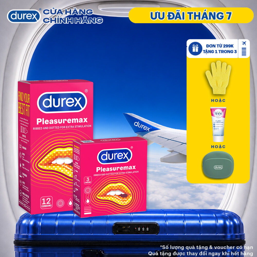 Bộ bao cao su Durex Pleasuremax gân gai, size 56mm, 1 hộp 12 bao và 1 hộp 3 bao