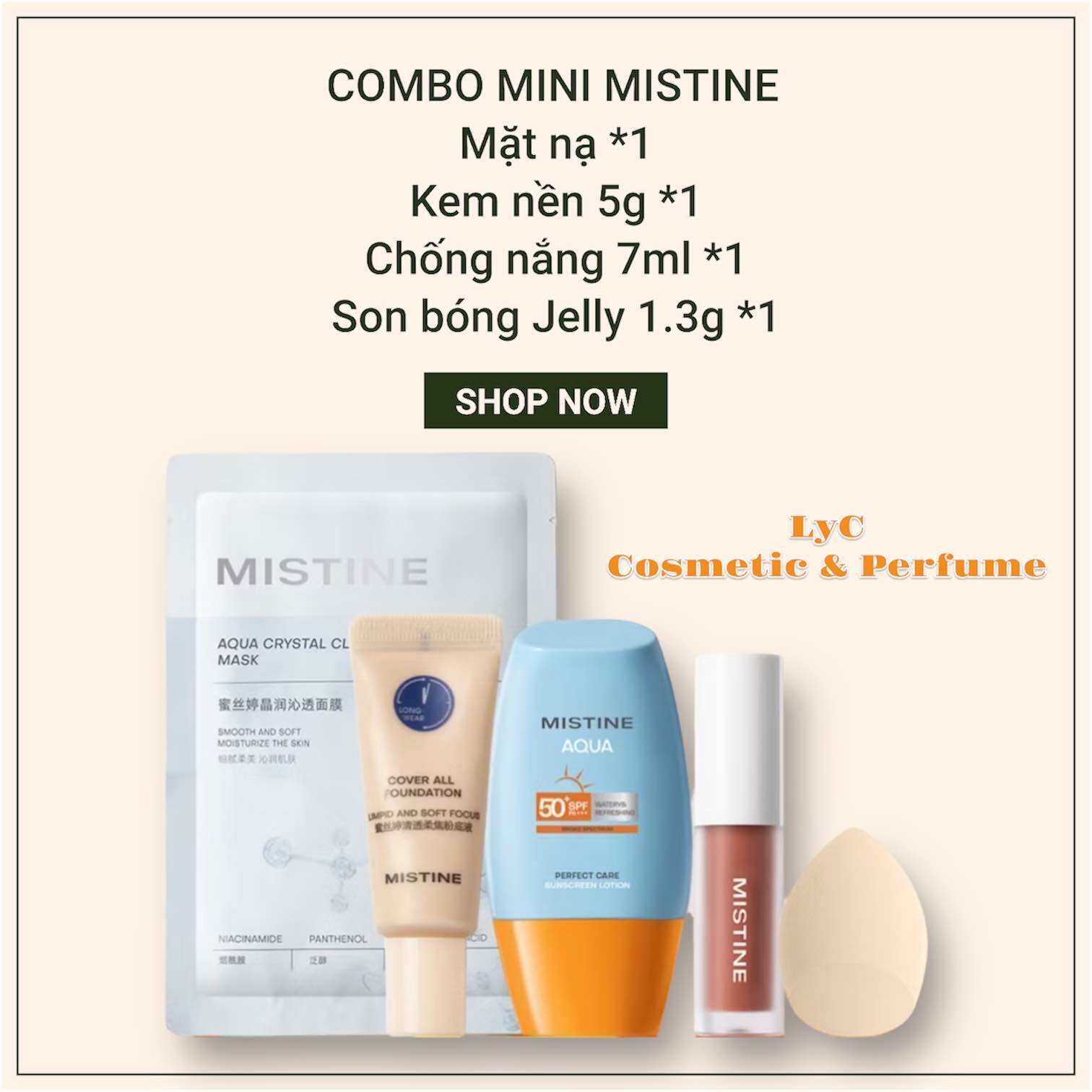 [Bộ Combo Mistine] Combo bộ trang điểm Mistine * 1 + Kem nền 5g + Mặt nạ * 1 + 24 Phiên bản Mũ vàng 7ml + Trứng làm đẹp * 1