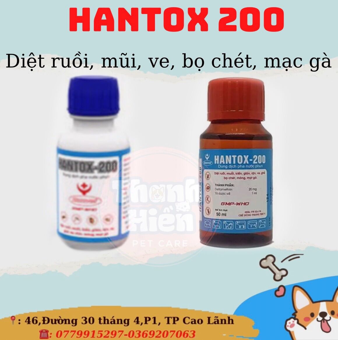 Hantox 200 Diệt ve, rận, bọ chét, muỗi, mạc gà