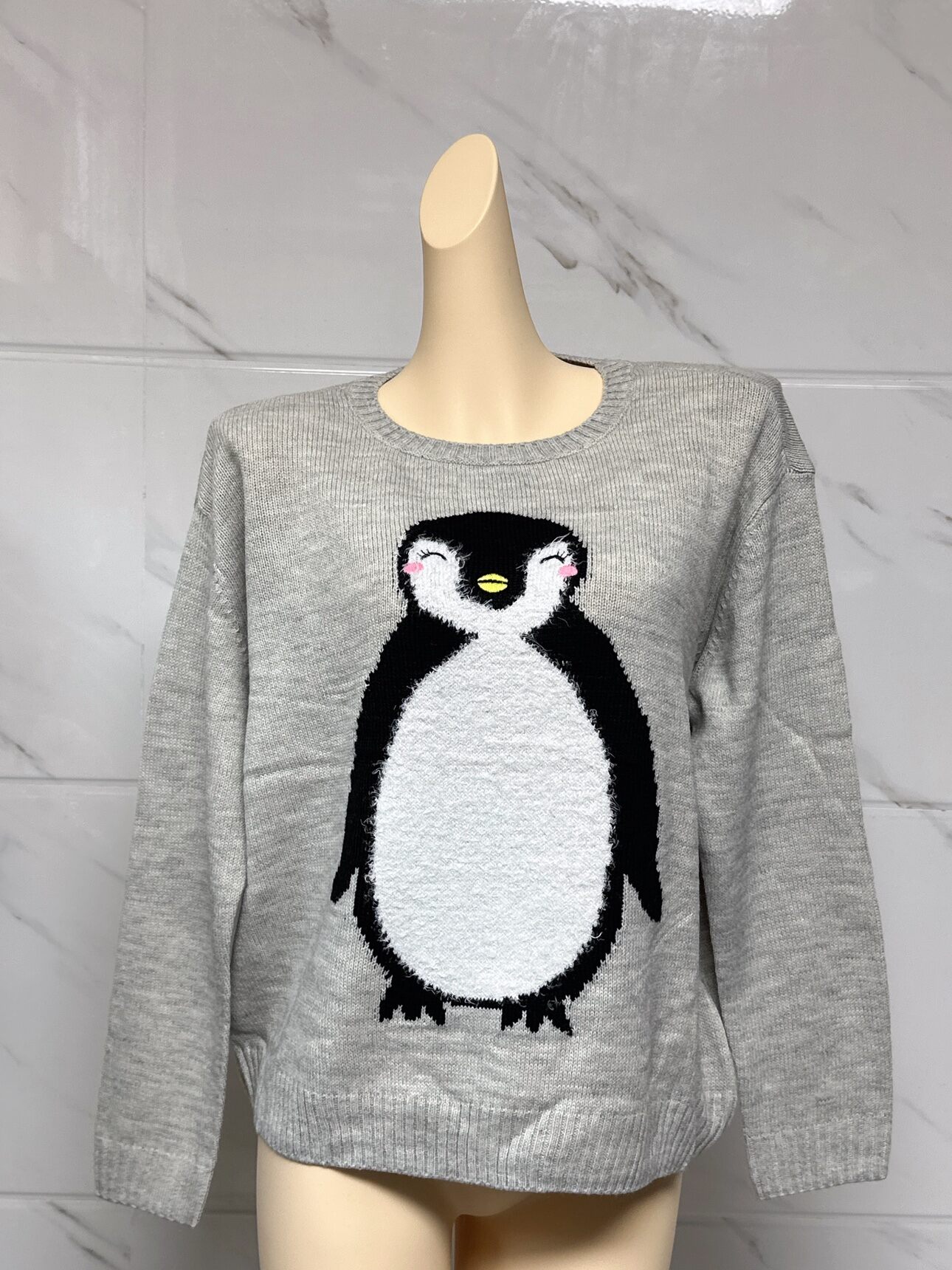 Áo Len Dệt Kim Dài Tay Cổ Tròn Hình Chú Penguin Dễ Thương Thời Trang Nhanh Dodo Liangpin Áo Khoác Ngoài Bằng Lông Cừu