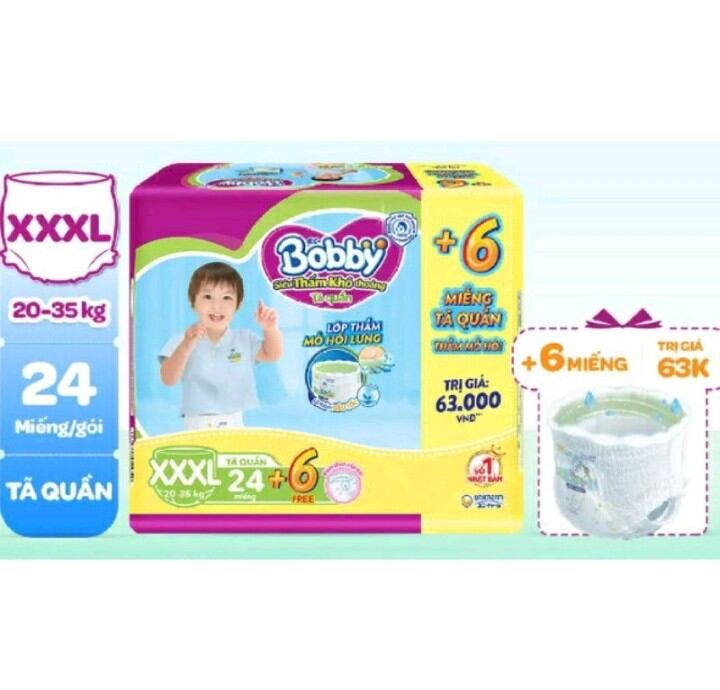 Tã quần bobby xxxl24 tặng thêm 6 miếng