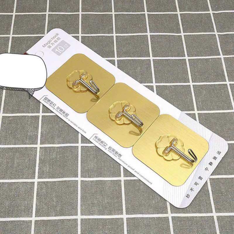 Vỉ 3 Móc Dán Tường Phủ Vàng siêu dính