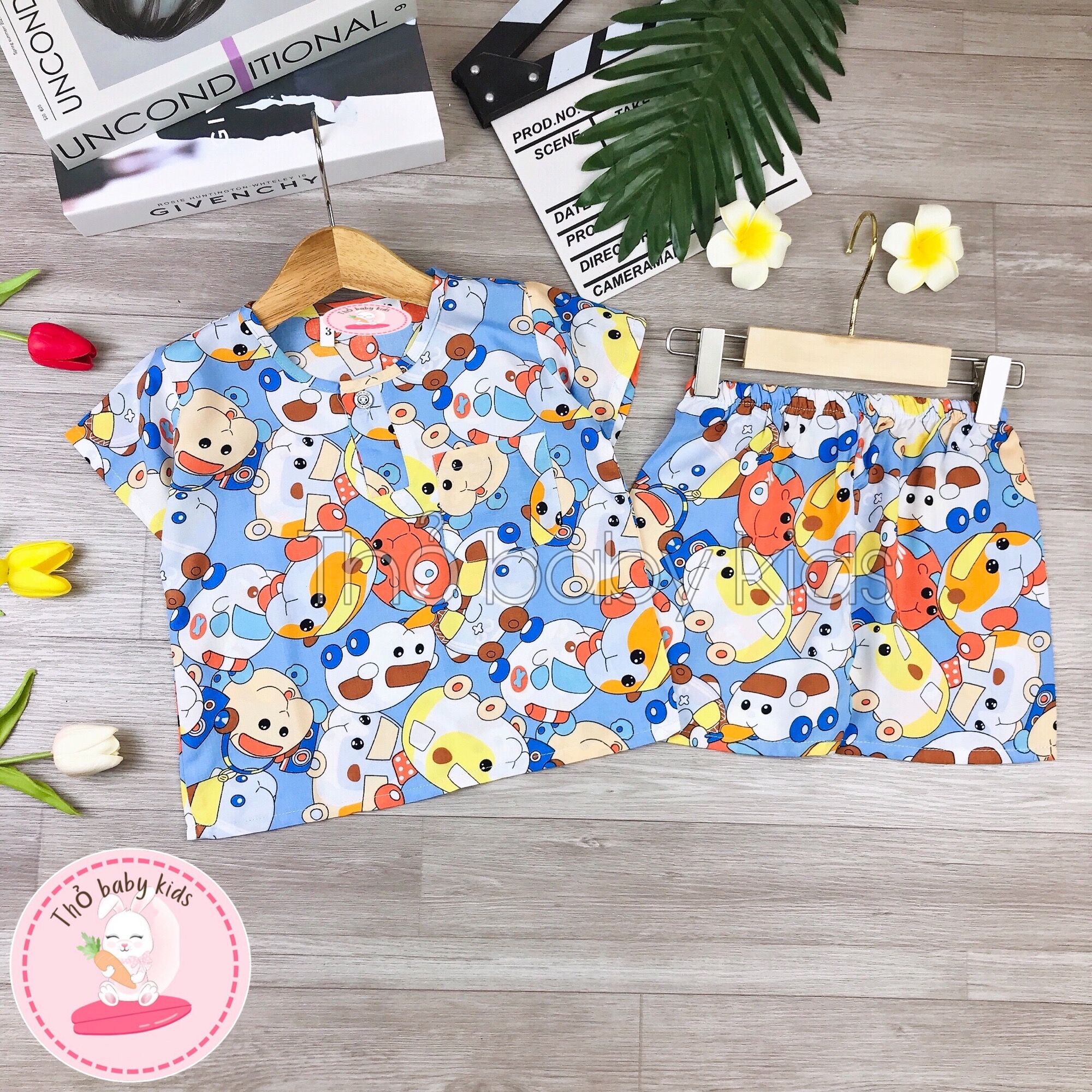 Bộ tole/lanh bé trai bộ cộc bé trai vải tole lanh mềm mát thỏ baby kids