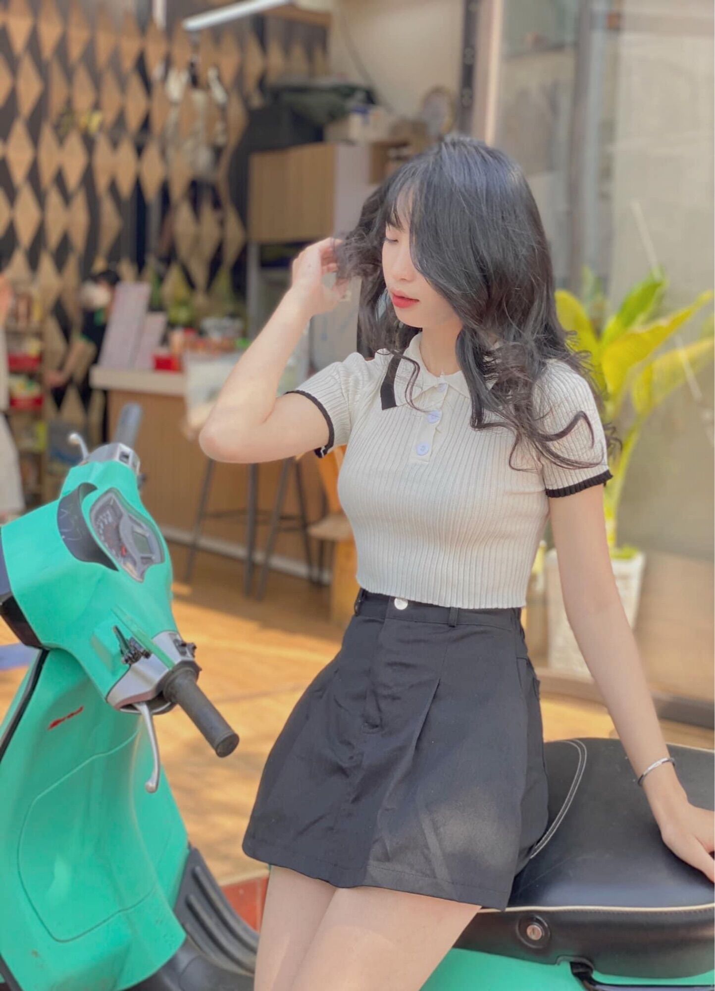 Áo croptop petter phối viền