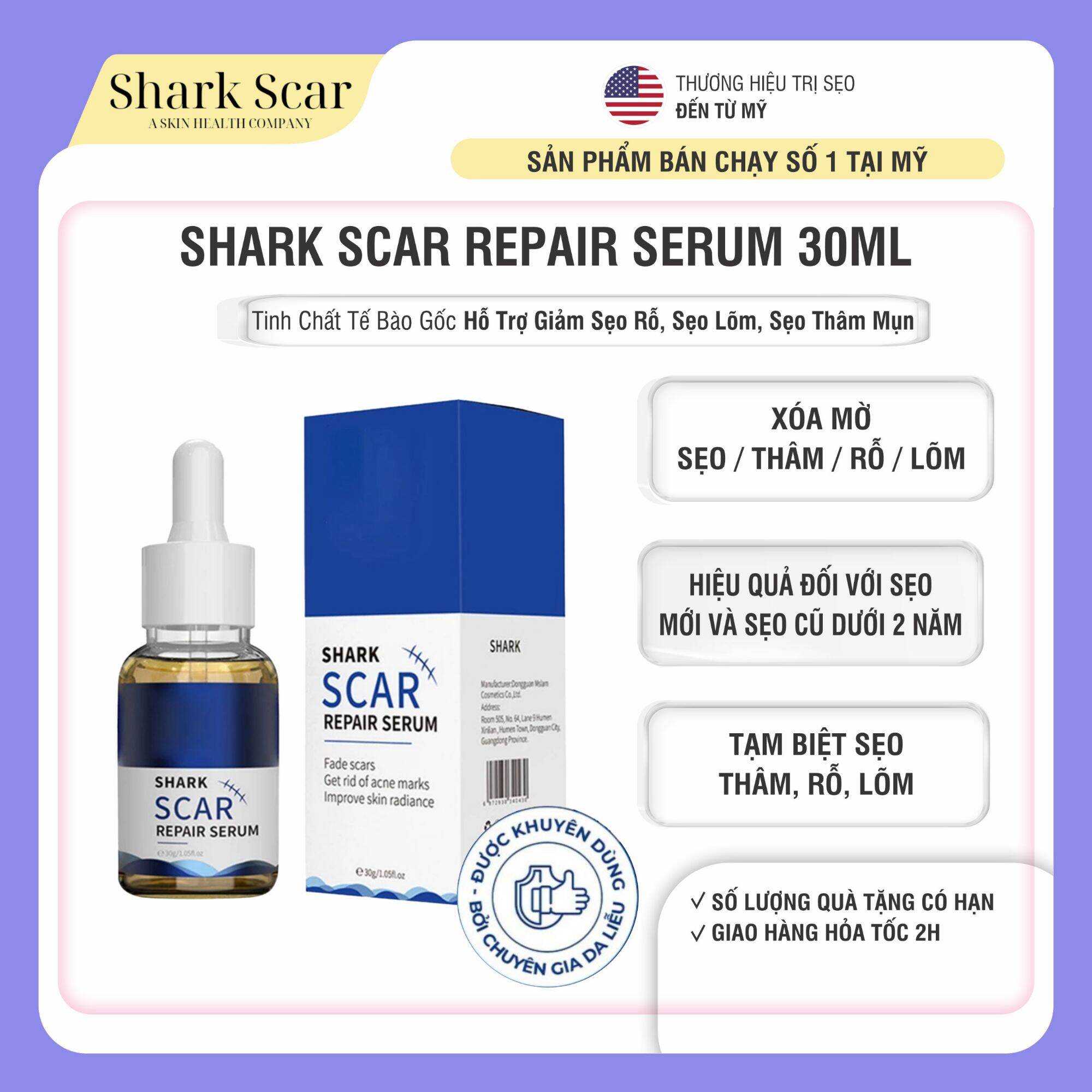 Tinh Chất Tế Bào Gốc Hỗ Trợ Giảm Sẹo RỗSẹo LõmSẹo Thâm Mụn Shark Scar 30ml - Cam Kết Chính Hãng Công