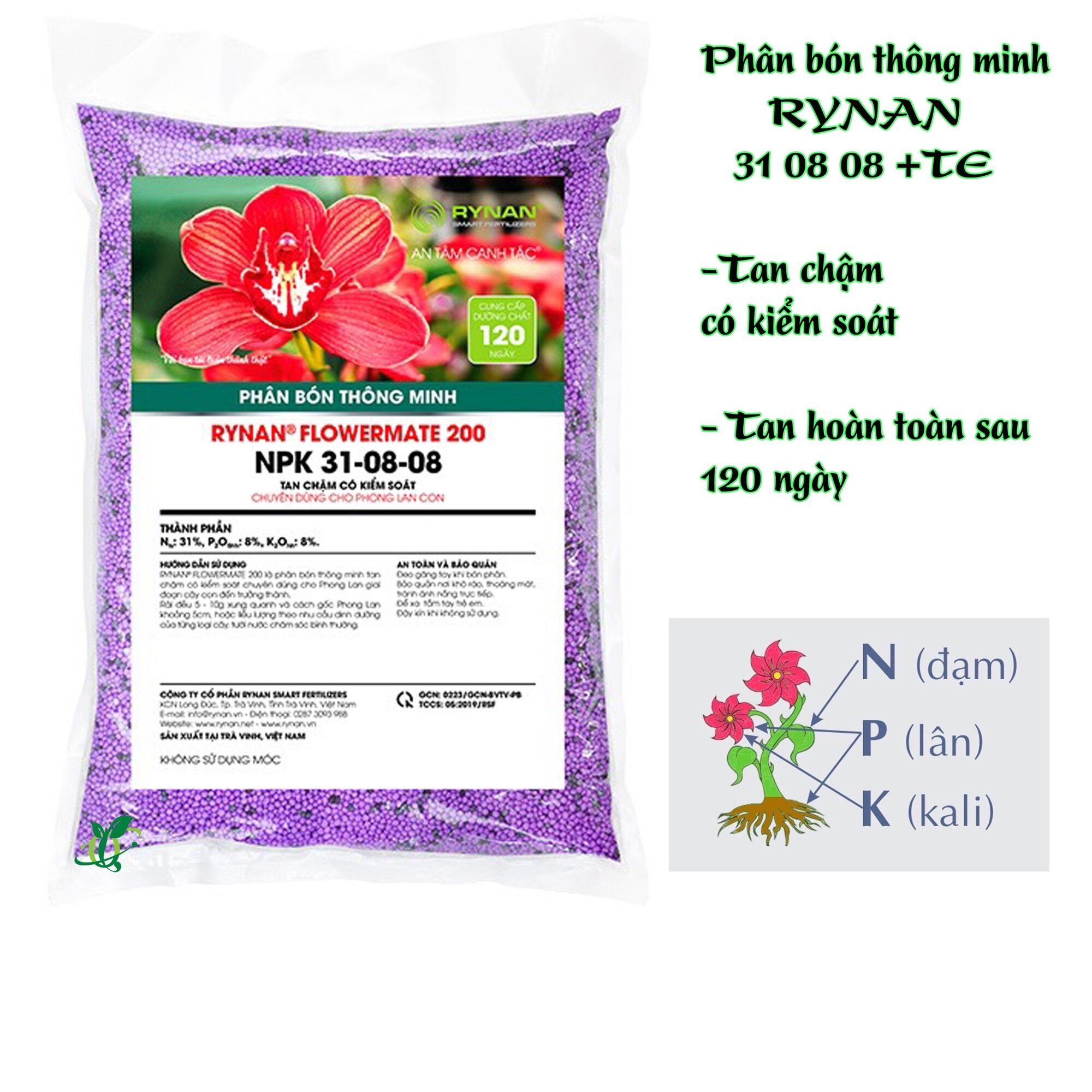 Rynan phân bón tan chậm thông minh rynan npk 31-8-8+te