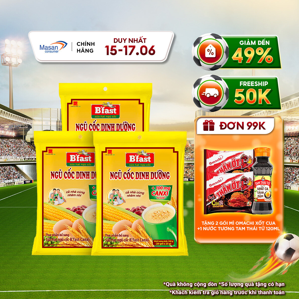 Combo 3 Túi Sữa Hạt Ngũ Cốc B'Fast Canxi - Túi 20 Gói x 25g