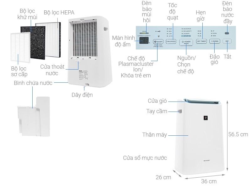 Combo Màng lọc Hepa+Than Sharp FZ-E16AHF lọc không khí,hút ẩm ( DW-E16FA-W)