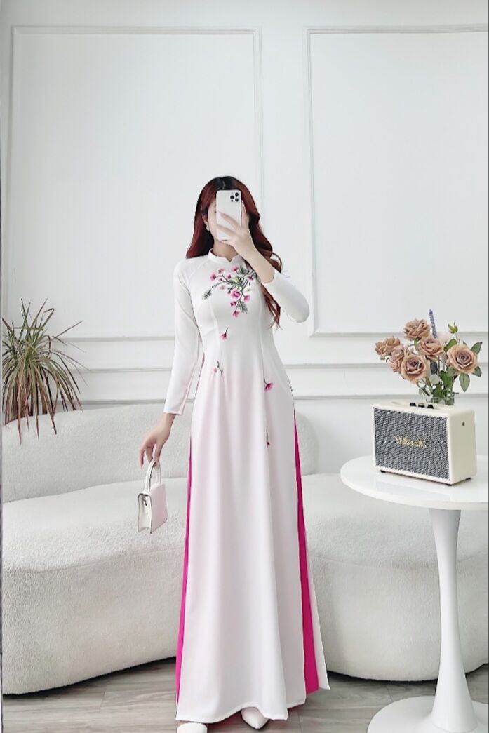 Áo dài lụa Tây Thi thêu hoa cao cấp đủ size (chỉ áo)