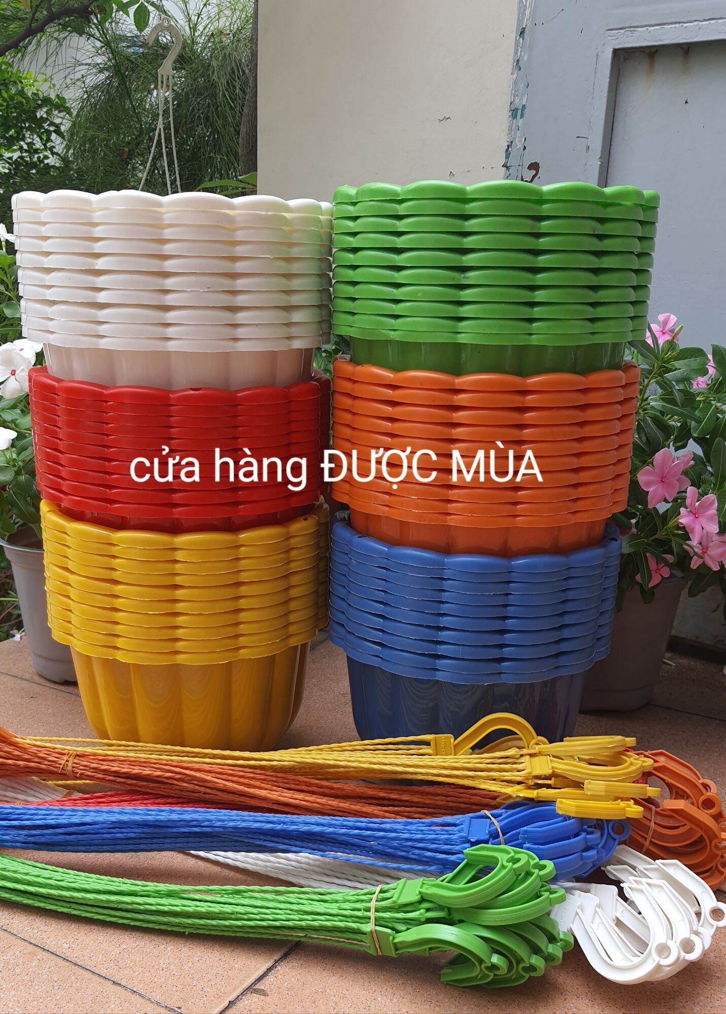 combo 5 chậu treo trồng cây trang trí ban công size lớn 22x14cm kèm móc.