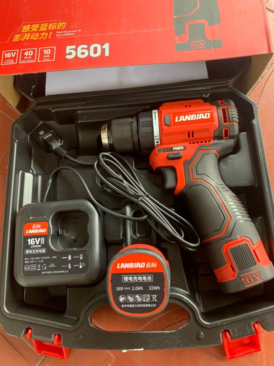 Máy khoan pin 16v lanbiao không chổi than đầu kẹp autolook 10mm