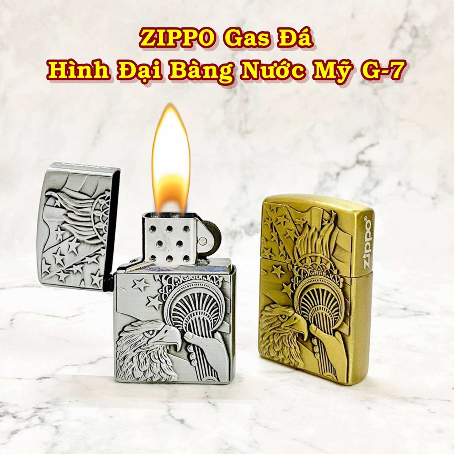 [HCM] Bật Lửa Zippo Gas Đá Hình Khắc Nổi Các Kiểu (Chọn Mẫu)