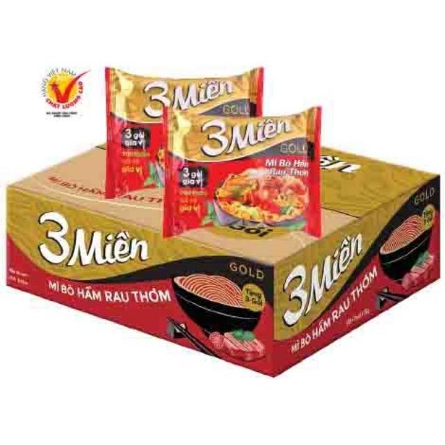 Mì 3 miền bò hầm rau thơm thùng 30 gói