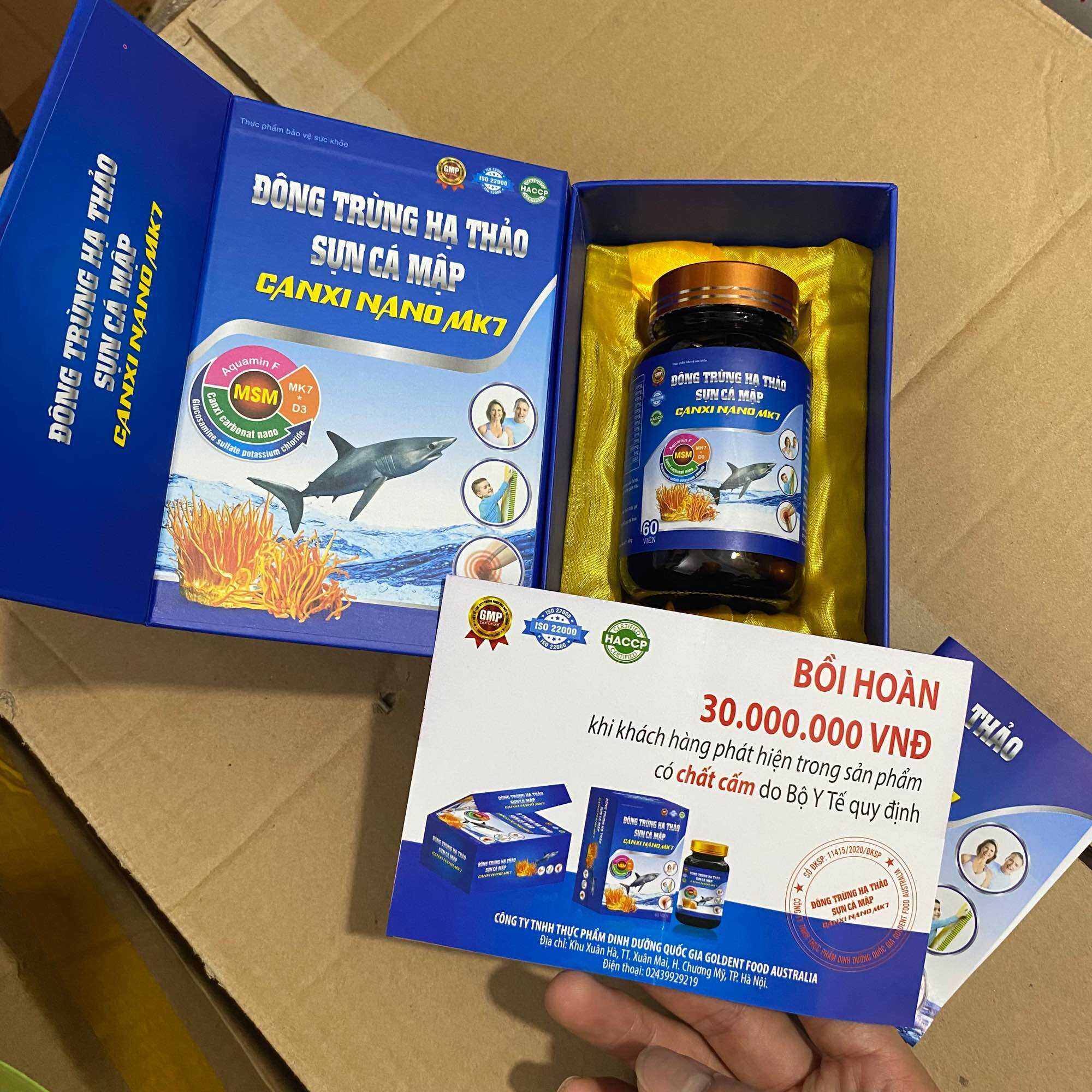 Viên uống Đông trùng hạ thảo Sụn cá mập Canxi nano MK7 - Hộp 60 viên