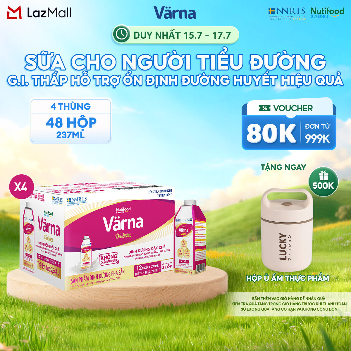 Combo 4 Thùng 12 hộp sữa bột pha sẵn Varna Diabetes (48 hộp giấy x 237ml) - Hỗ trợ ổn định đường huyết