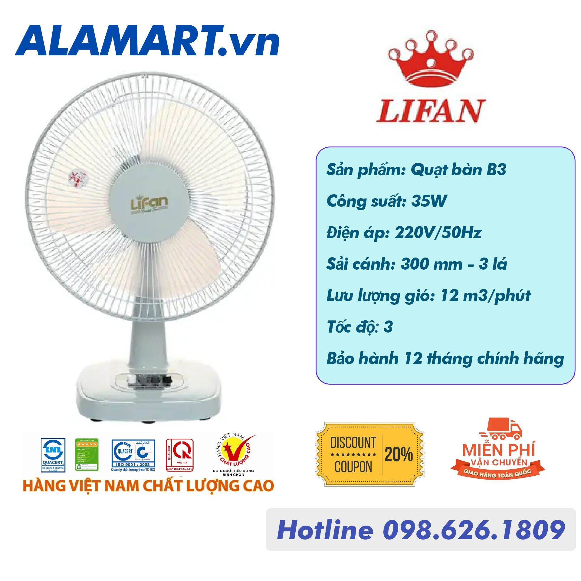 QUẠT BÀN LIFAN B-212