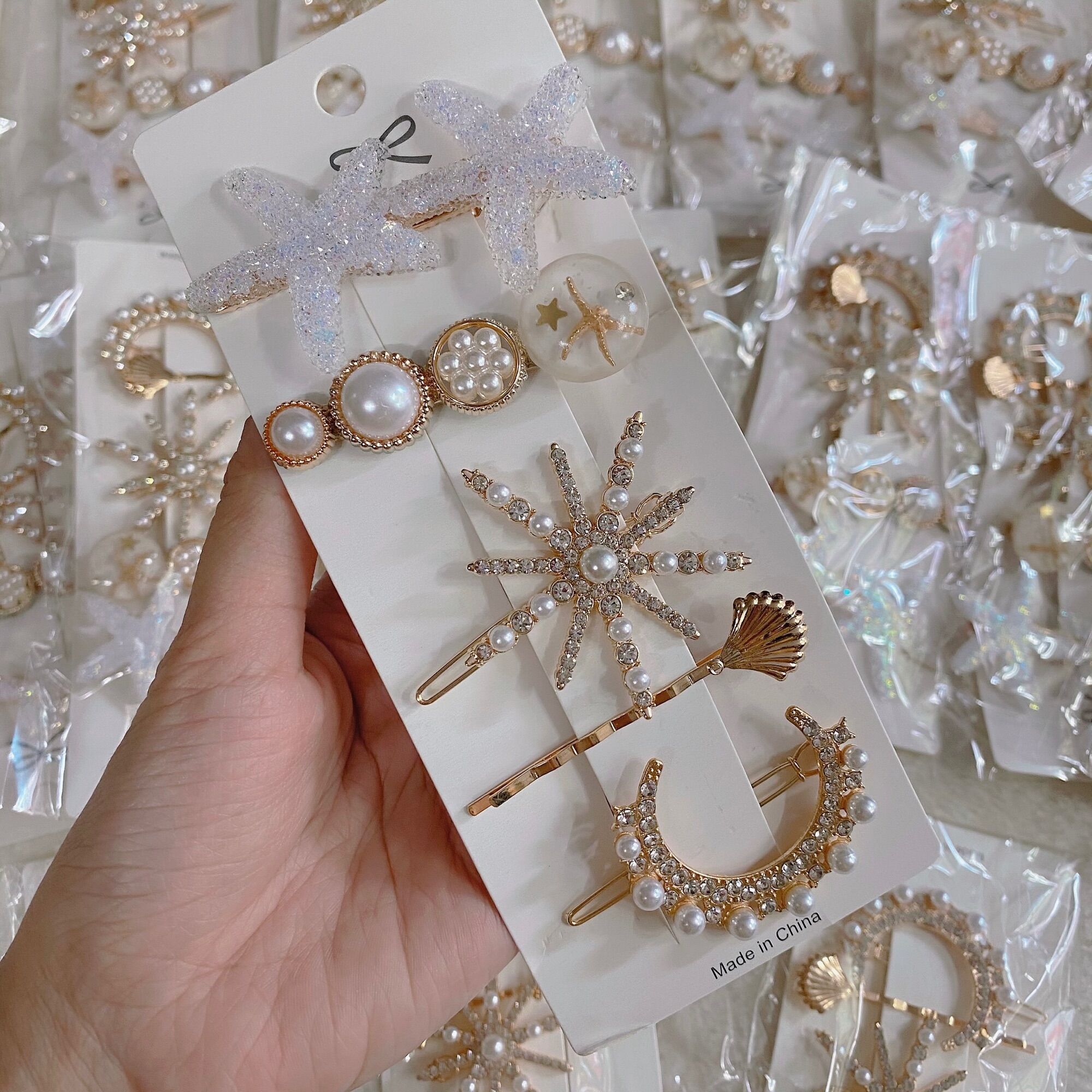 SET 5 KẸP TÓC ĐÍNH ĐÁ PHONG CÁCH HÀN QUỐC ( mẫu SAO BIỂN )