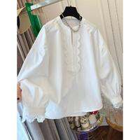 AIYITI | Áo Sơ Mi Dài Tay Oversized Ren Trắng
