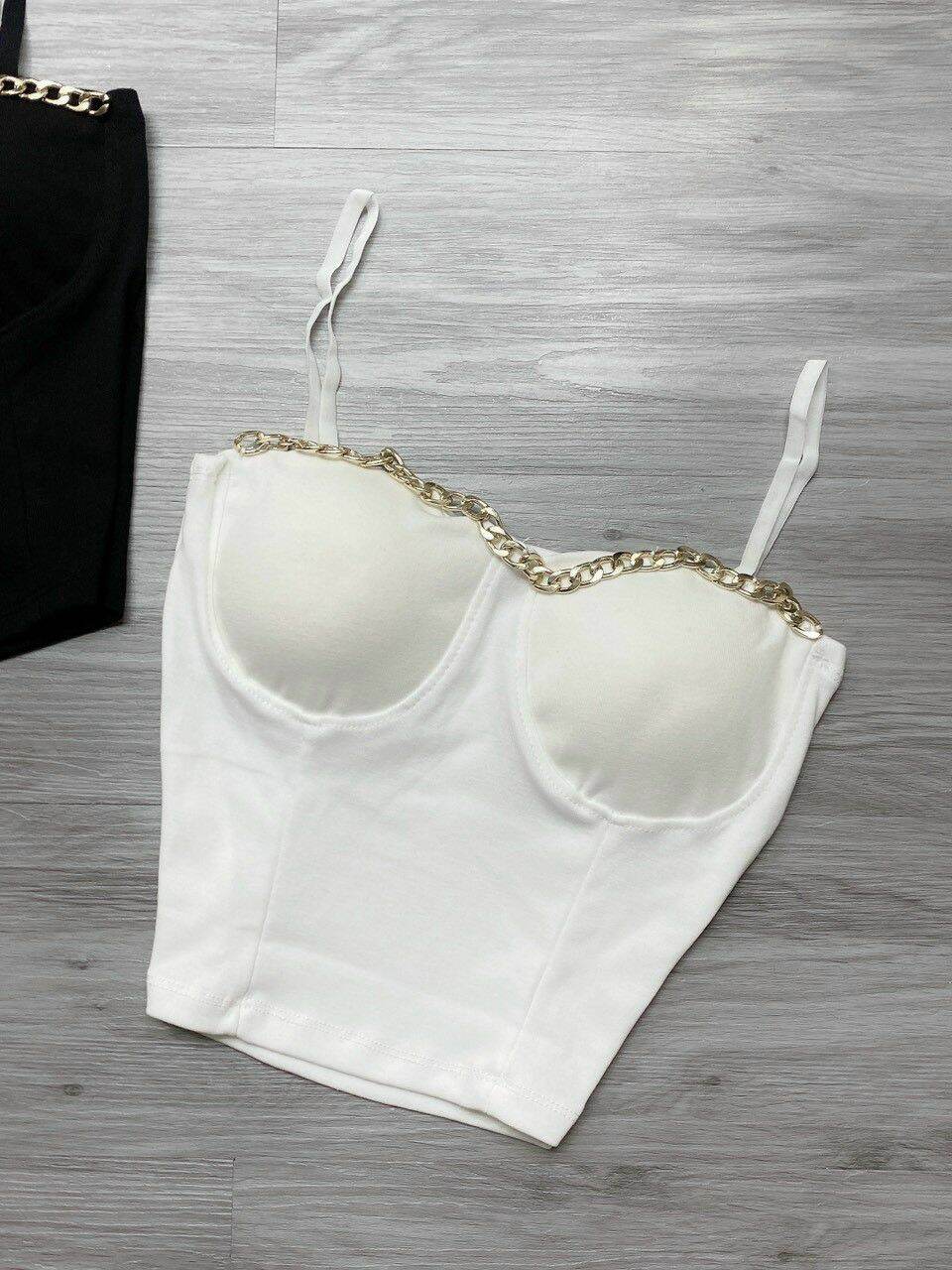 Áo dây cúp ngực phối xích sexy ảnh thật