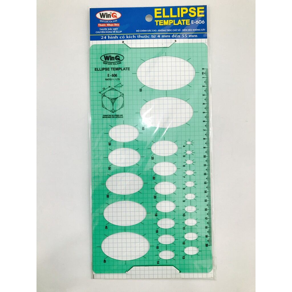 (Combo 2c) Thước vẽ kỹ thuật, thước Elip, ELLIPSE TEMPLATE WinQ E-606