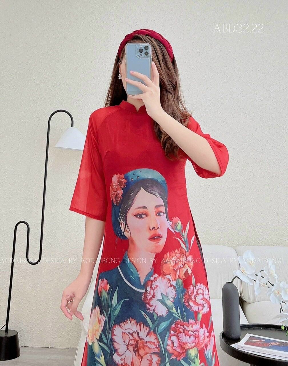 (SHOP TÁO ĐỎ BIGSIZE 50KG ĐẾN 90KG) set áo dài AD03 cách tân hình cô gái