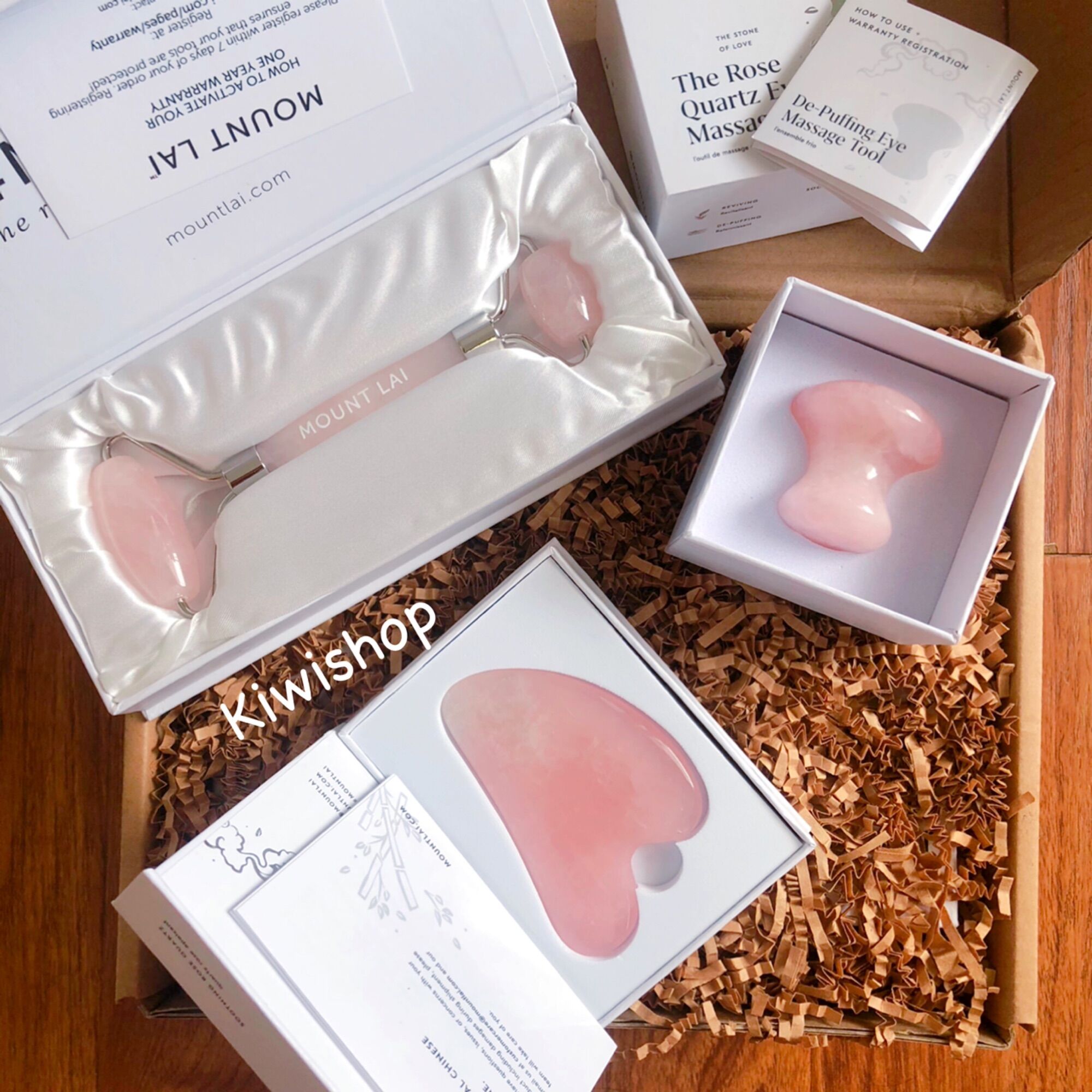 [HCM]Thanh lăn mát xa chăm sóc da mặt Mount Lai Jade Roller Rose Quartz Amethyst