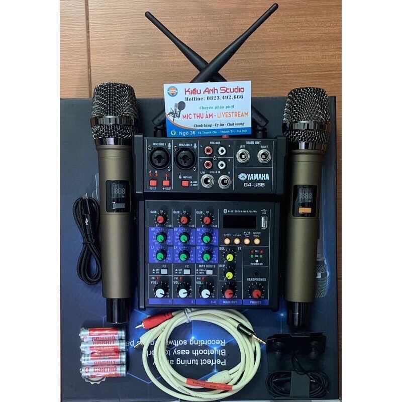 [Mã ELMS5 giảm 7% đơn 300k] Combo bộ sản phẩm Livestream mixer G4 hai mic không dây tặng kèm tai nghe,dây livetream chế