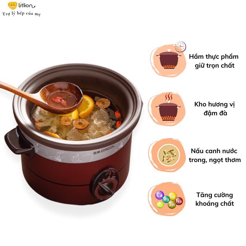 Nồi nấu cháo chậm -Hầm đa năng EMEAL lõi đất sét đen