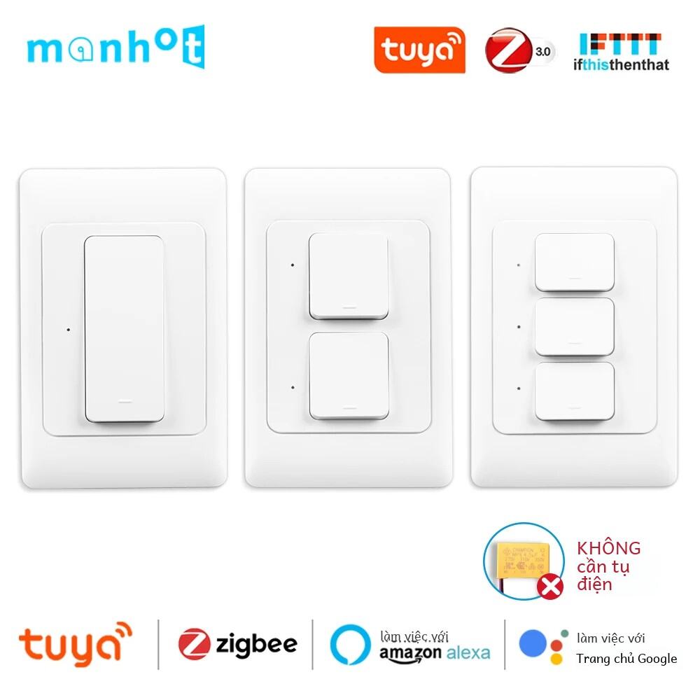 Tuya Thông Minh Zigbee Tường Nút Nhấn Công Tắc 110-240v Không Cần Dây Trung Tính Google Home Alexa Tương Thích Nhựa Interruptor