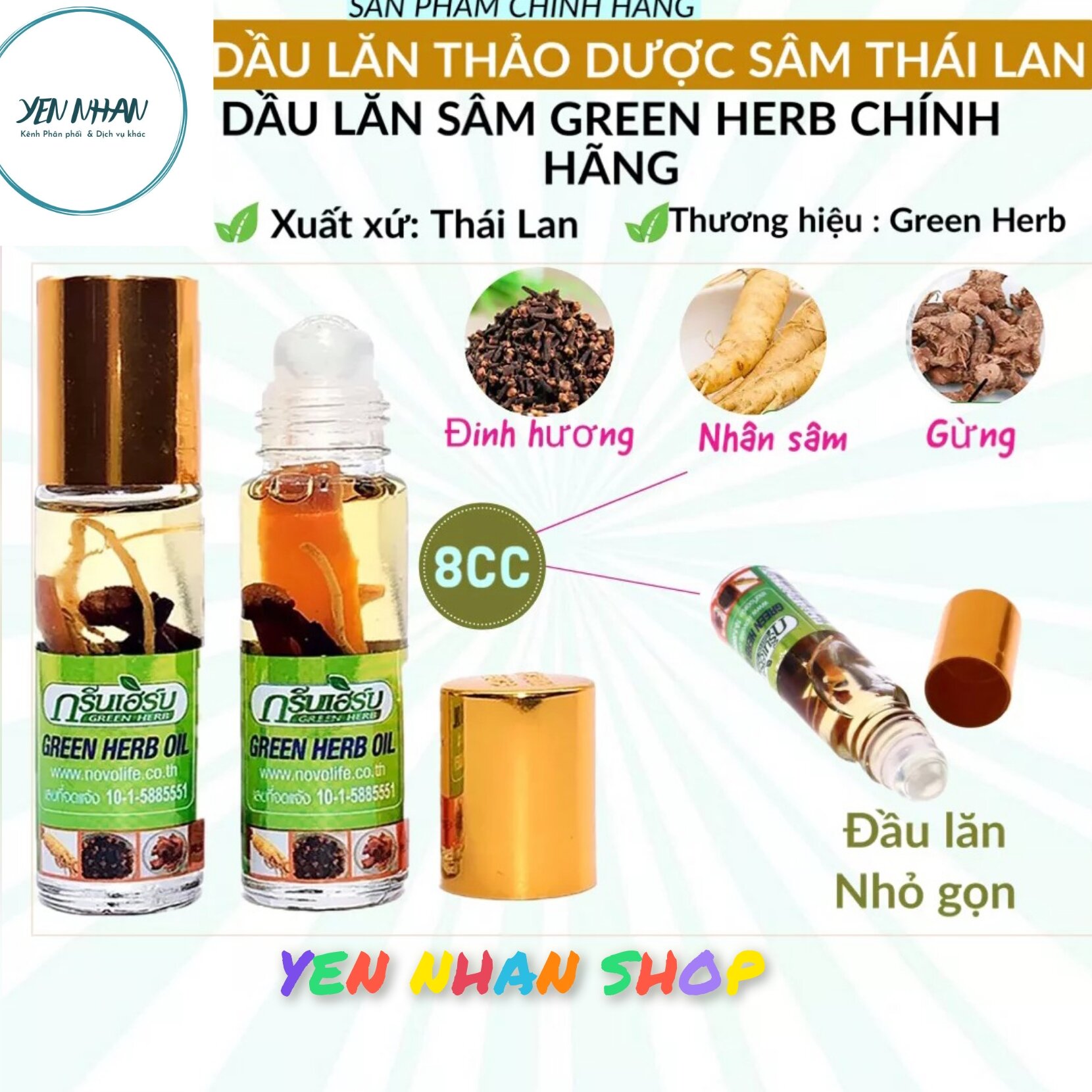 Dầu gió thảo dược thái lan gre.en he.rb oil 8ml