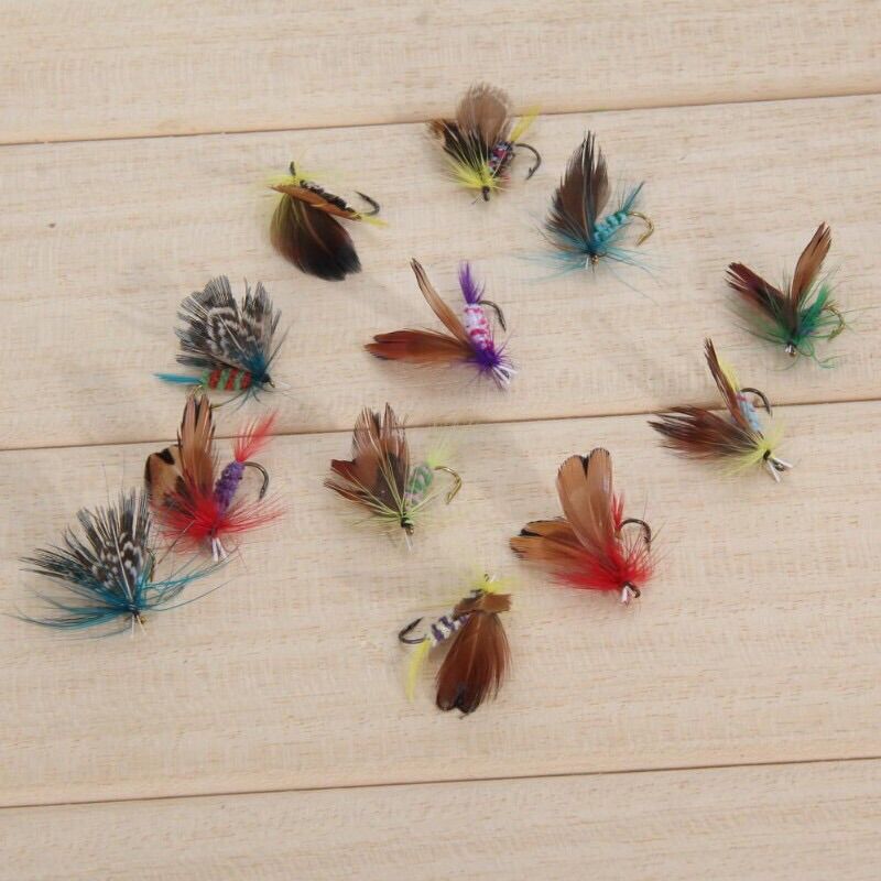 Mồi muỗi bay/ mồi giả muỗi fly 1 vỉ/12 con màu khác nhau
