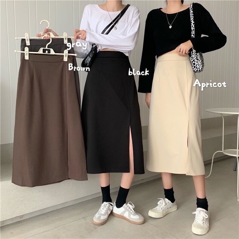 808 chân váy A,chân váy A xẻ cạnh dài.