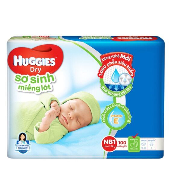 Miếng lót sơ sinh huggies nb1-100 miếng