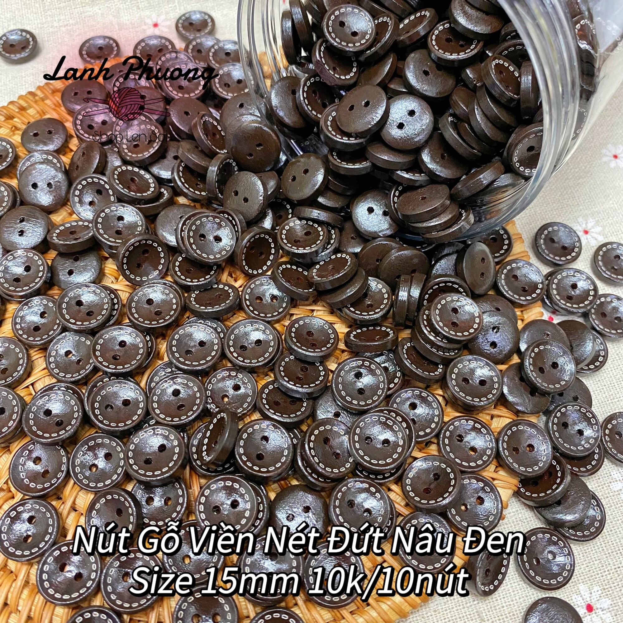 Nút Gỗ Viền Nét Đứt Vàng Sáng (set 10 cái)