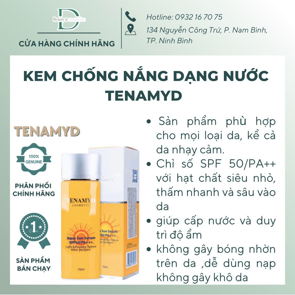 Huyết Thanh Chống Nắng TENAMYD Aqua Sun Serum SPF50/PA+++ TENAMYD 70ml