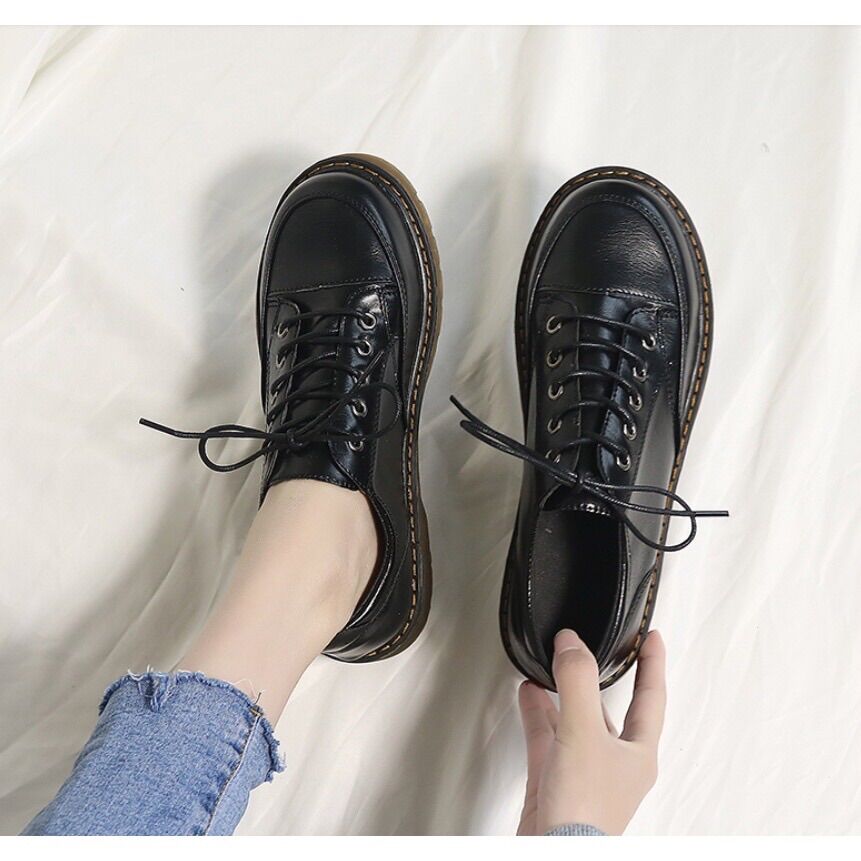 Giày oxford da mềm 2 kiểu dây thắt phong cách vintage