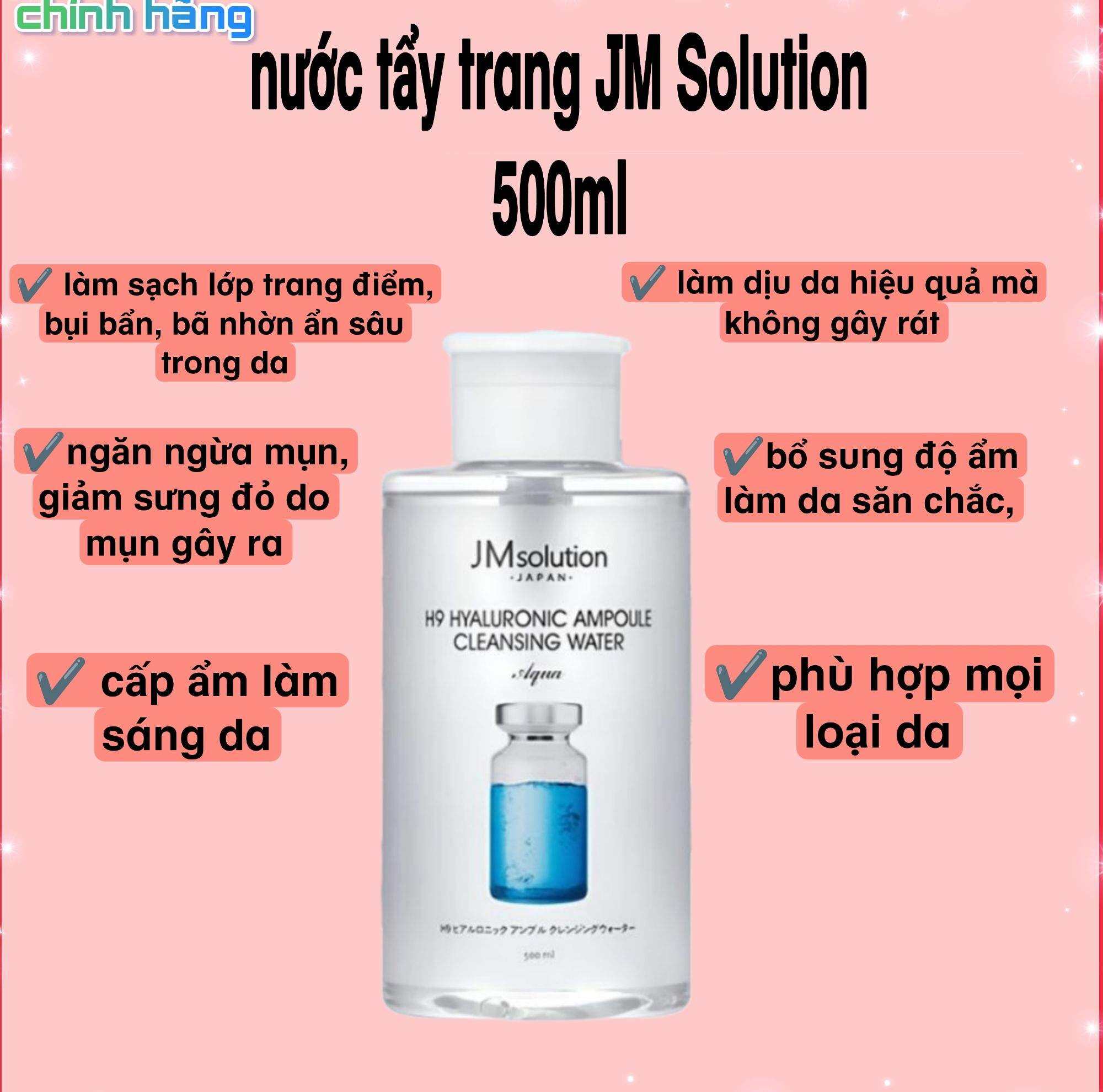 Nước tẩy trang JM SOLUTION CLEANSING WATER 500ML, làm sạch da, cấp ẩm, ngừa mụn