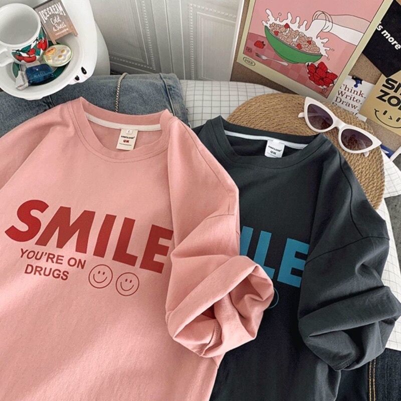 ÁO THUN COTTON UNTSEX SIÊU HOT TAY LỠ DÁNG RỘNG SMILE